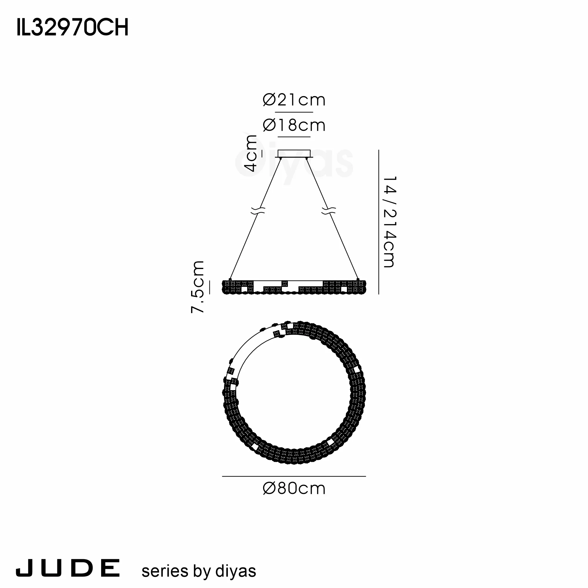 Jude Chrome Crystal Ceiling Lights Diyas Ringed & Square Crystal Fittings